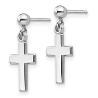 14k White Gold Polished Cross Earrings-K1418