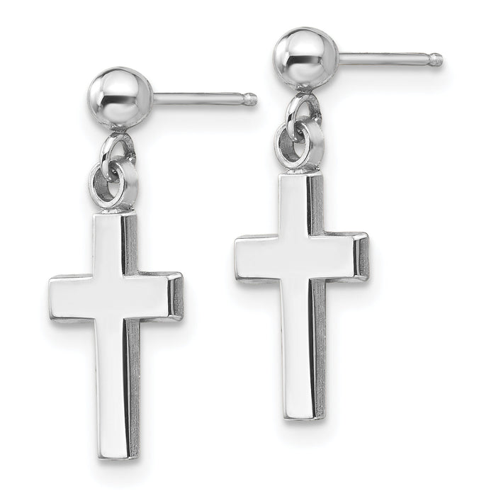 14k White Gold Polished Cross Earrings-K1418