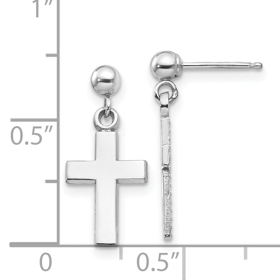 14k White Gold Polished Cross Earrings-K1418