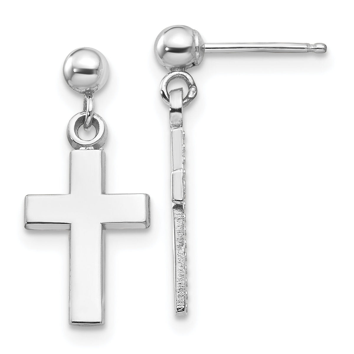 14k White Gold Polished Cross Earrings-K1418