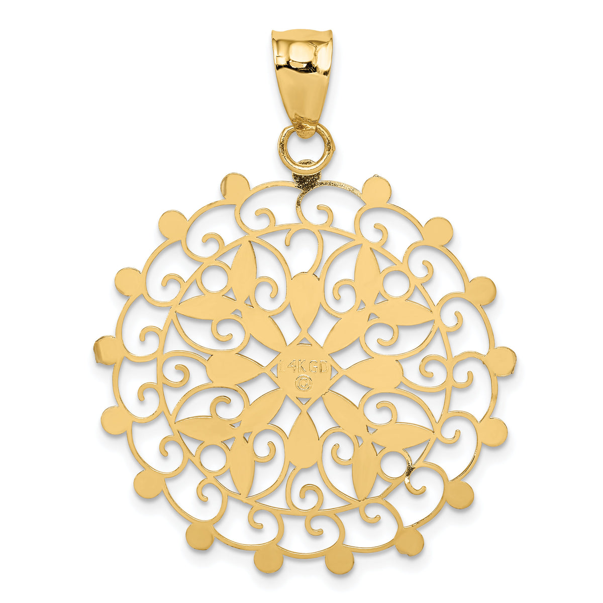 14k White Rhodium Diamond-cut Filigree Pendant-K1547