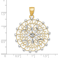 14k White Rhodium Diamond-cut Filigree Pendant-K1547