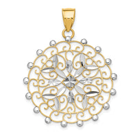 14k White Rhodium Diamond-cut Filigree Pendant-K1547