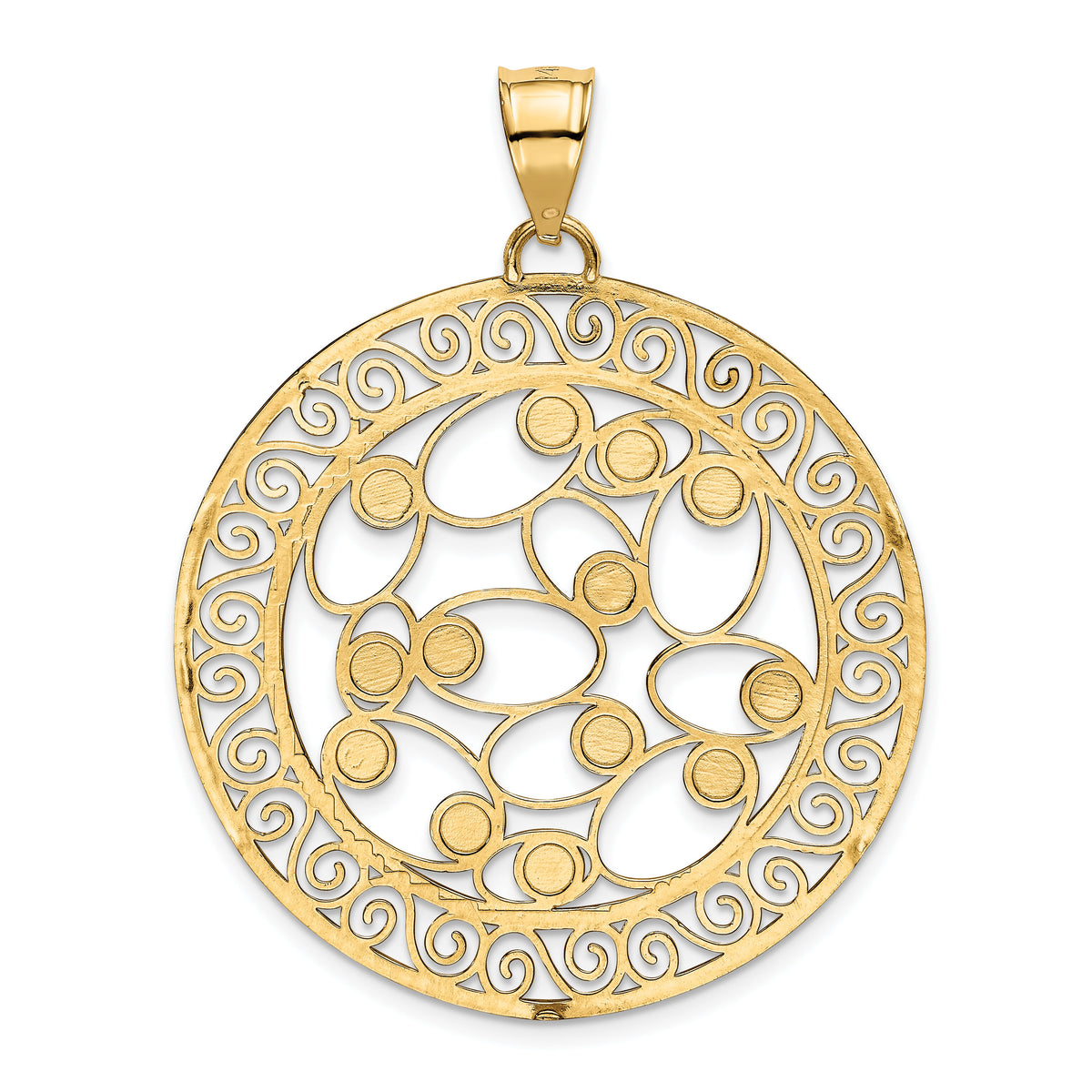 14k White Rhodium Diamond-cut Filigree Pendant-K1549