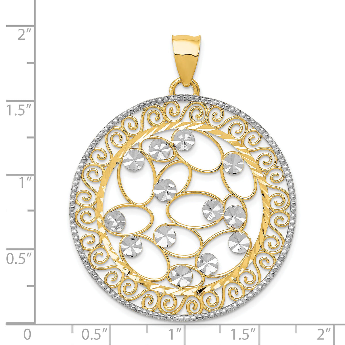 14k White Rhodium Diamond-cut Filigree Pendant-K1549