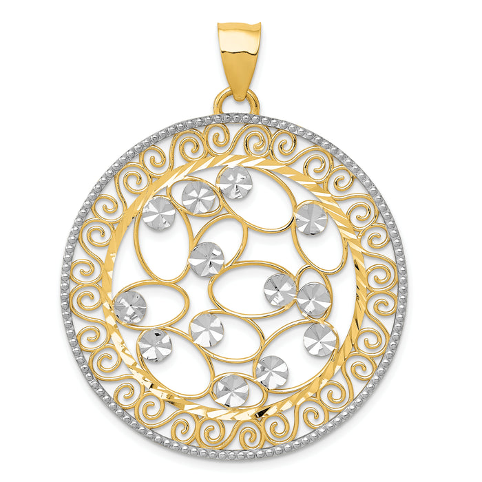 14k White Rhodium Diamond-cut Filigree Pendant-K1549
