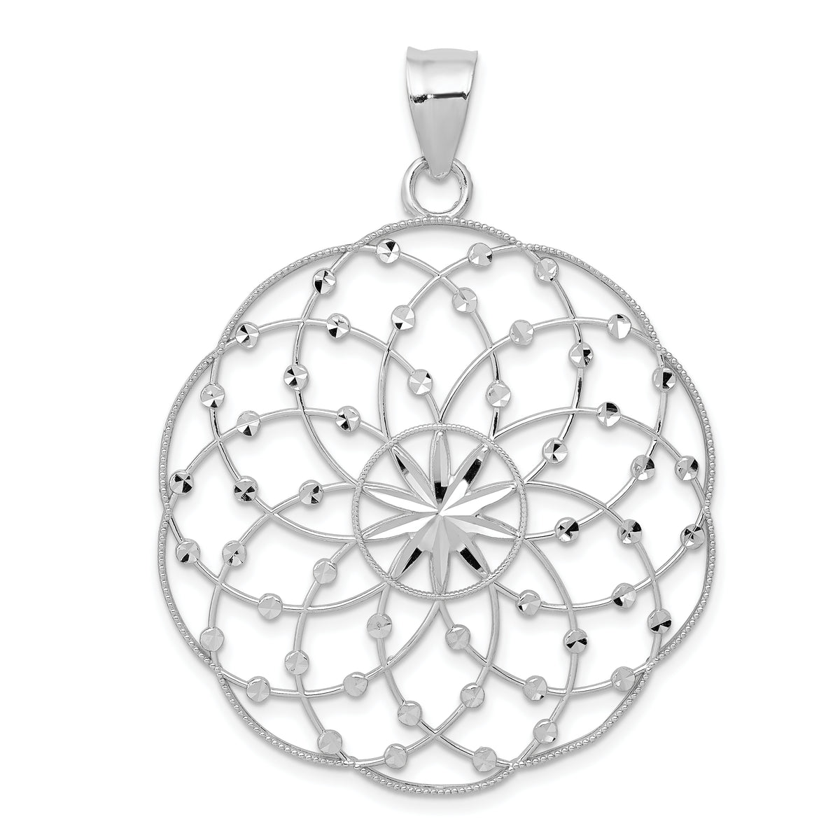 14k White Gold Diamond Cut Sphere Pendant-K1550