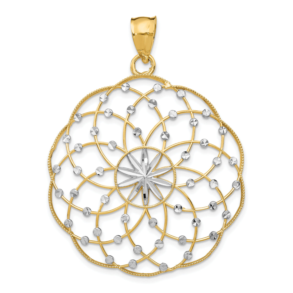 14k Rhodium Diamond Cut Sphere Pendant-K1551