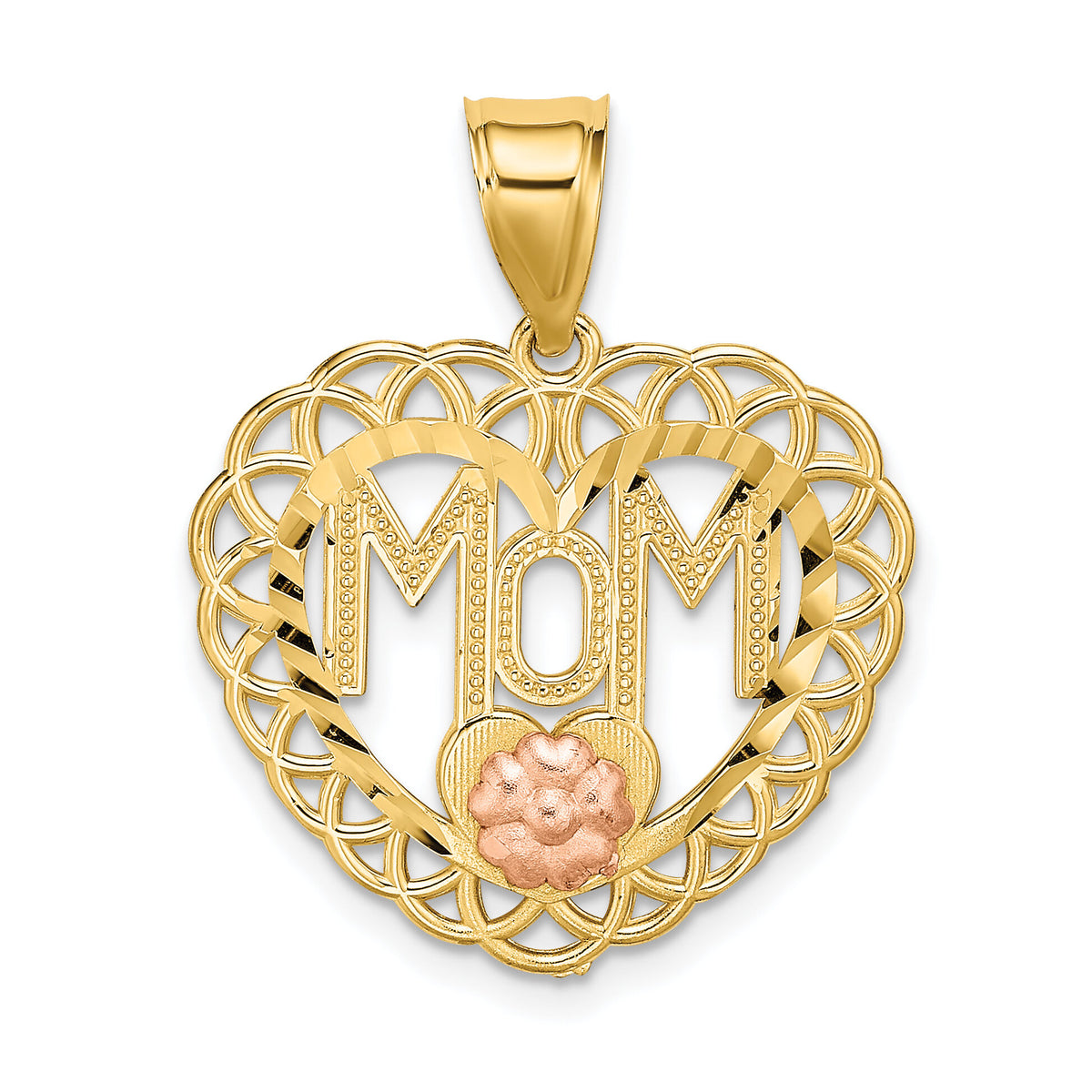 14k Two-tone MOM in Heart Frame Charm-K1700