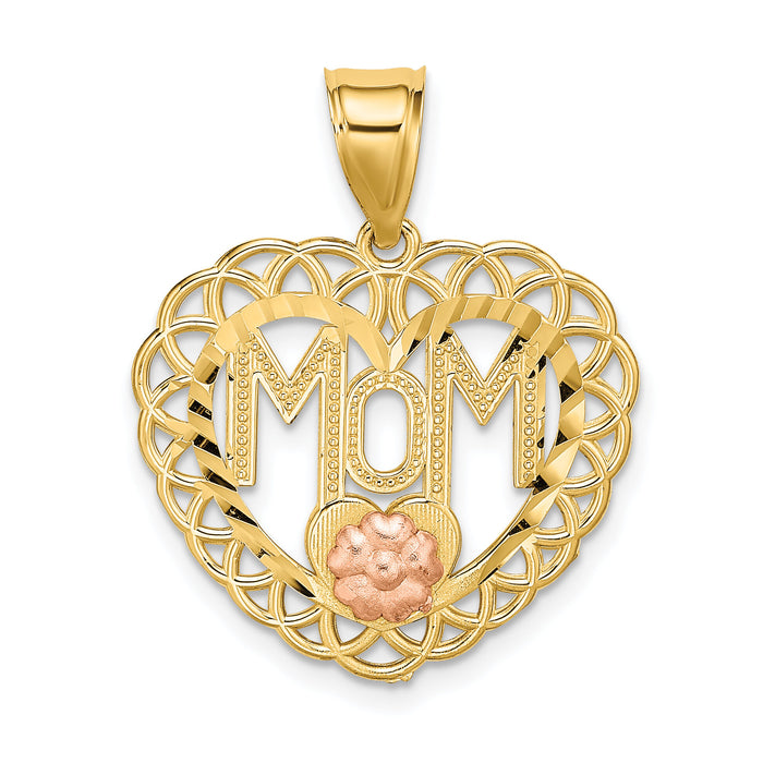 14k Two-tone MOM in Heart Frame Charm-K1700