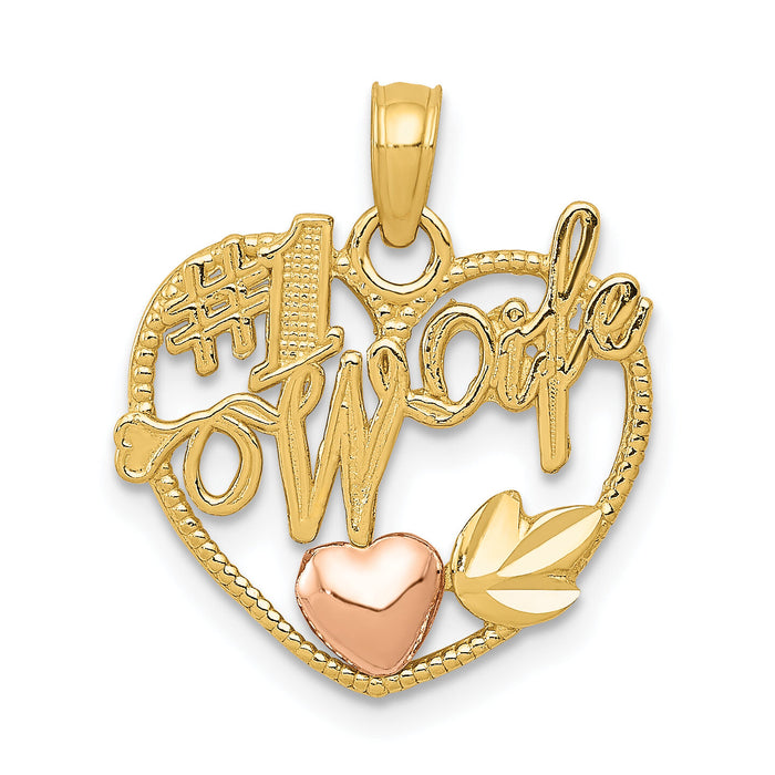 14k Two-tone #1 WIFE in Heart with Heart Pendant-K1711