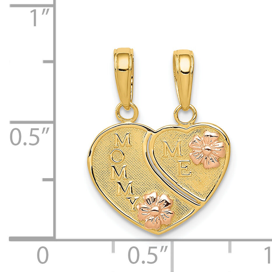14k Two-tone MOMMY-ME Break-apart Heart Pendant-K1713