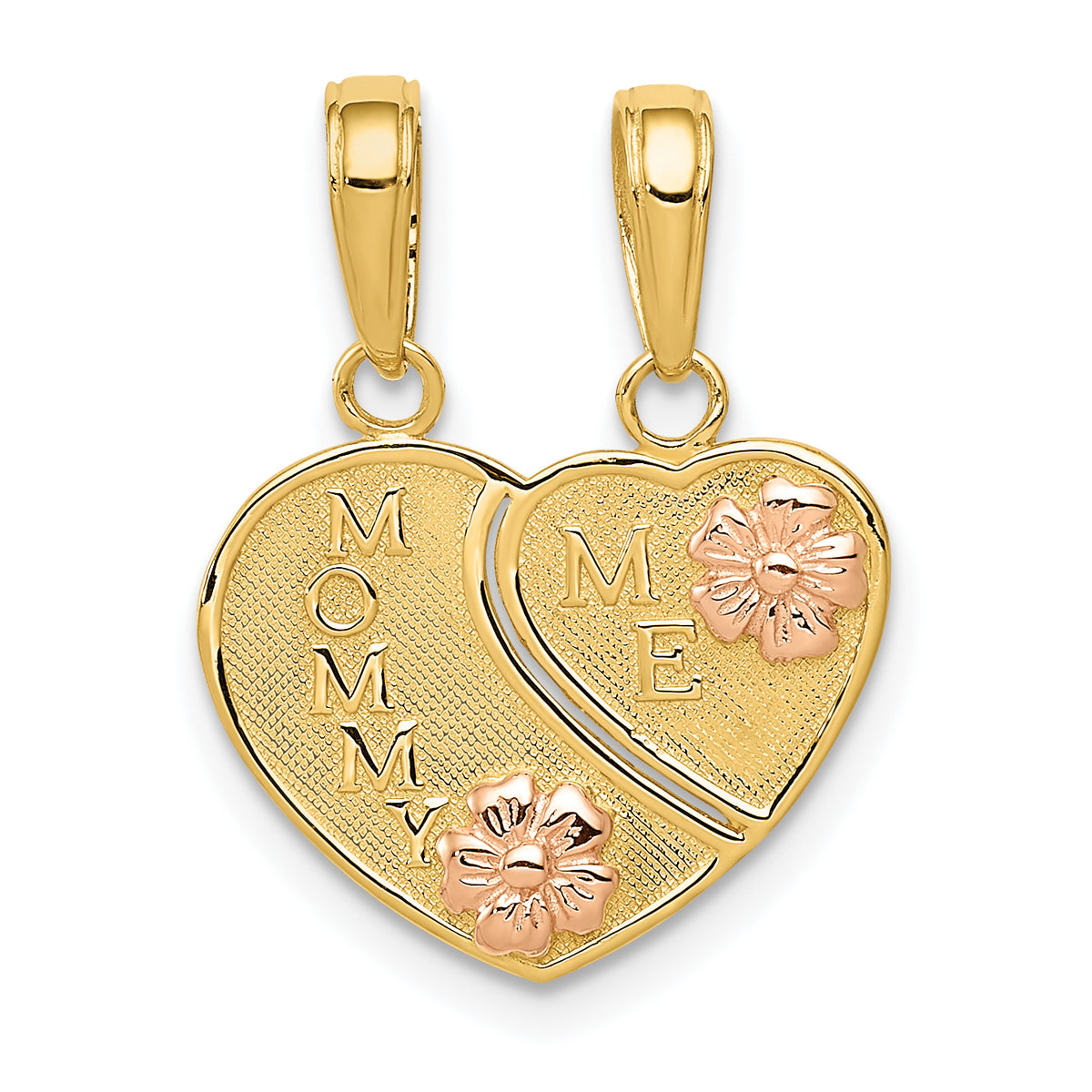 14k Two-tone MOMMY-ME Break-apart Heart Pendant-K1713