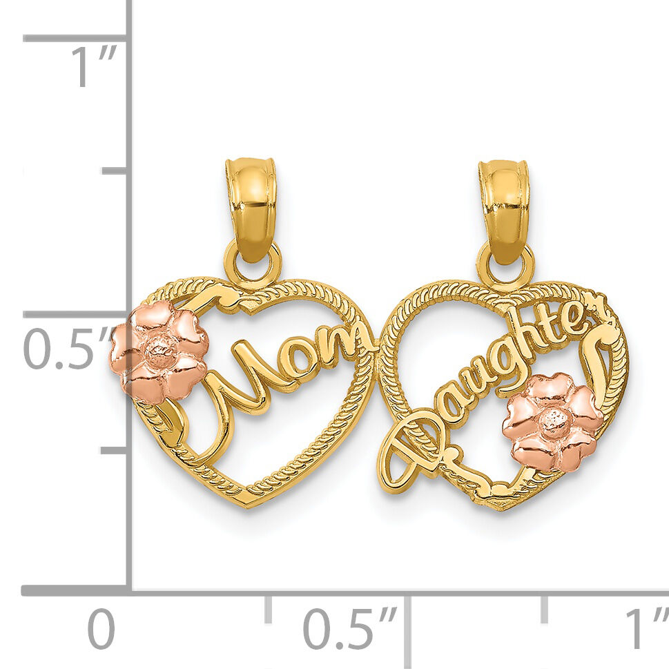 14k Two-tone MOM - DAUGHTER Break-apart Hearts Pendant-K1714