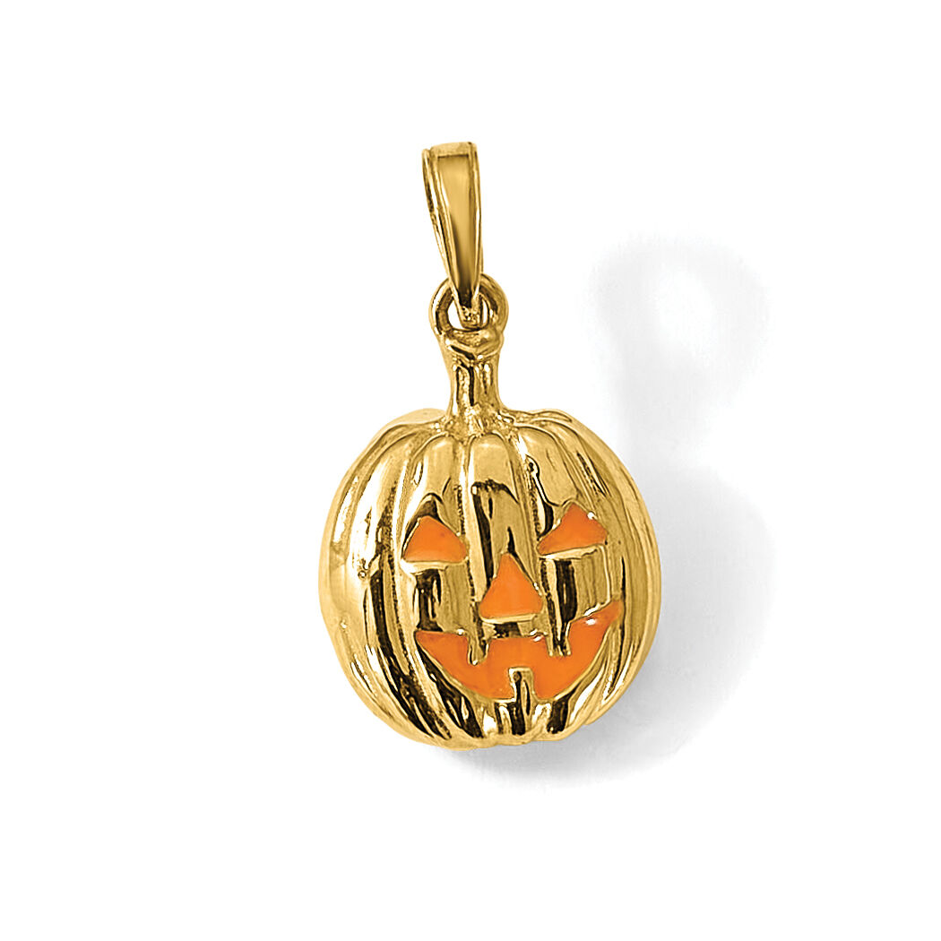 14k Enameled Inside 3-D Cut-Out Pumpkin Pendant-K1733