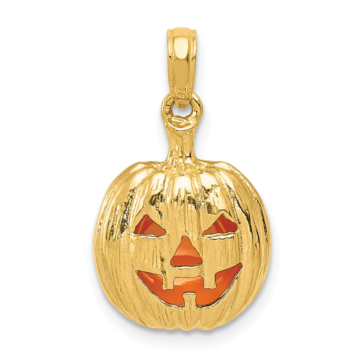 14k Enameled Inside 3-D Cut-Out Pumpkin Pendant-K1733