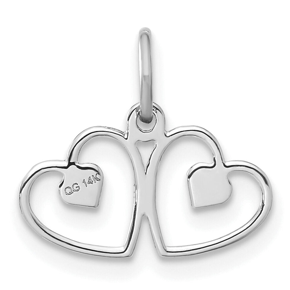 14k White Gold Satin And Diamond-cut Double Heart Charm-K176