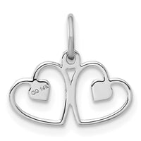 14k White Gold Satin And Diamond-cut Double Heart Charm-K176