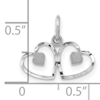 14k White Gold Satin And Diamond-cut Double Heart Charm-K176