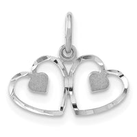 14k White Gold Satin And Diamond-cut Double Heart Charm-K176