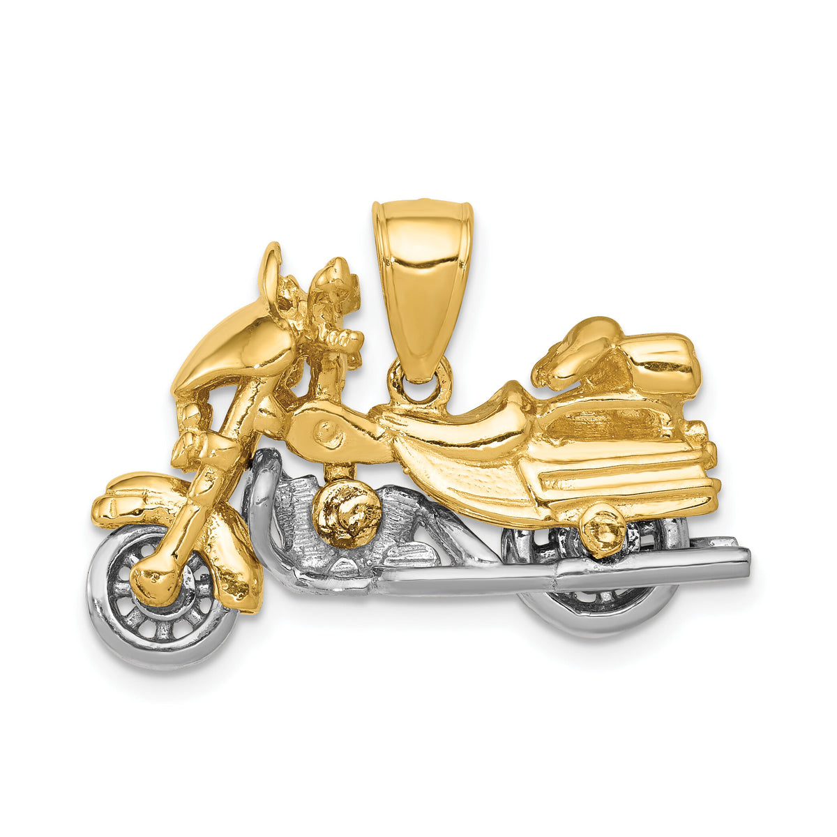 14k Two-tone 3-D Moveable Motorcycle Pendant-K1781