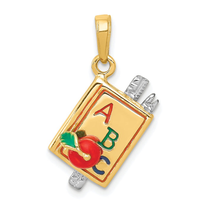 14k Two-tone 3-D Enameled ABC School Book Pendant-K1787
