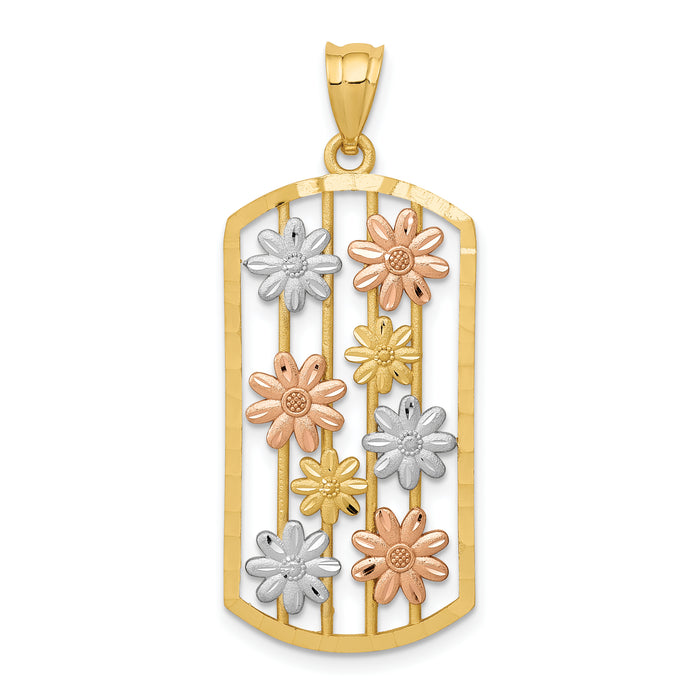 14k Two-tone w/White Rhodium Framed Daisy Pendant-K1807
