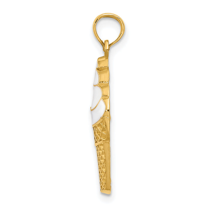 14k Enameled Vanilla Ice Cream Cone Pendant-K1812