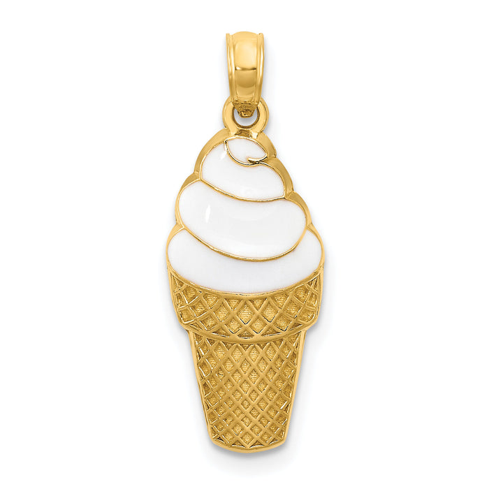 14k Enameled Vanilla Ice Cream Cone Pendant-K1812