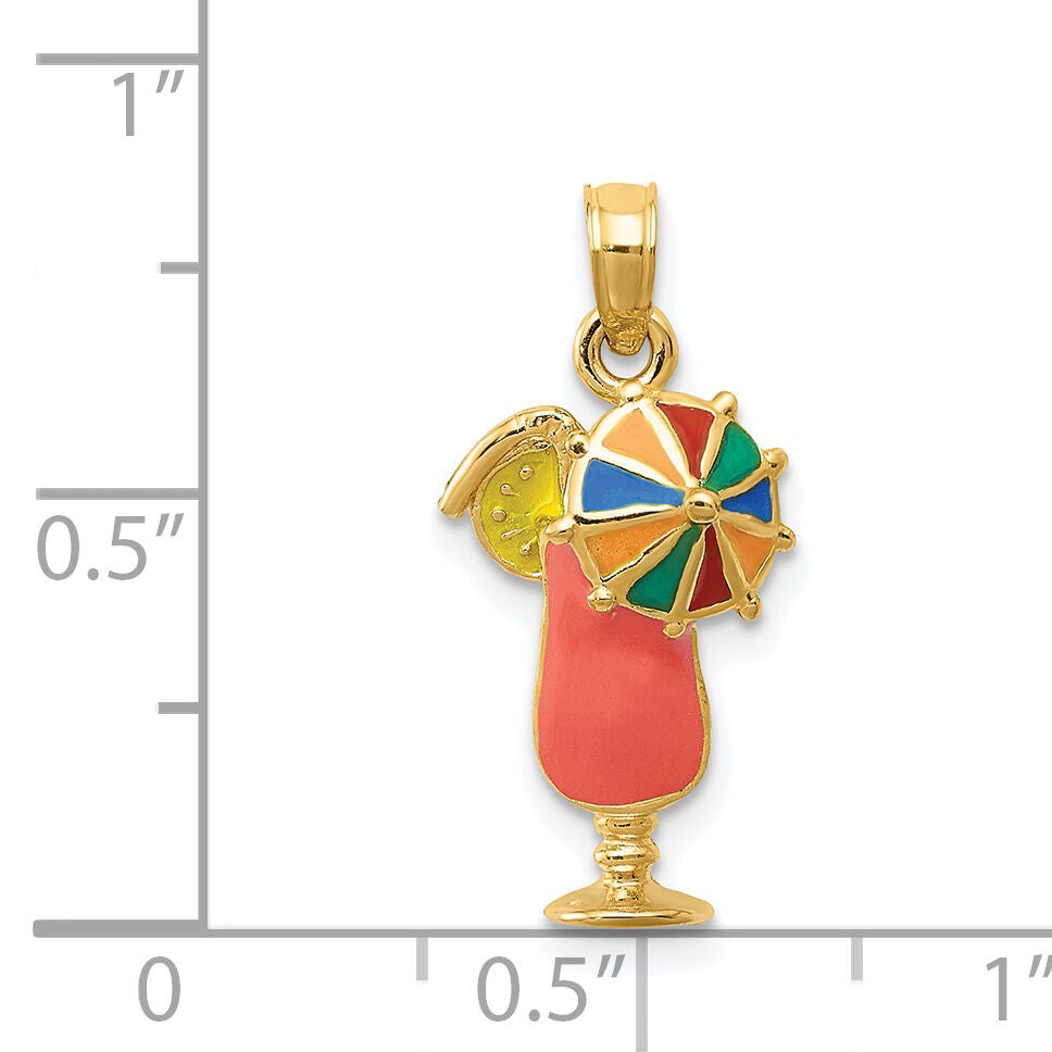 14k Pink Enameled Tropical Drink Pendant-K1819