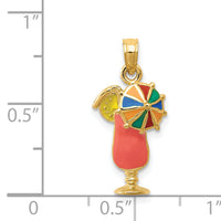 14k Pink Enameled Tropical Drink Pendant-K1819