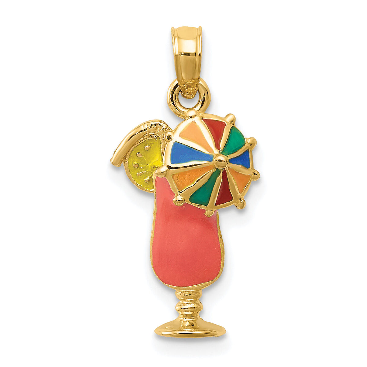 14k Pink Enameled Tropical Drink Pendant-K1819