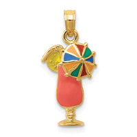 14k Pink Enameled Tropical Drink Pendant-K1819