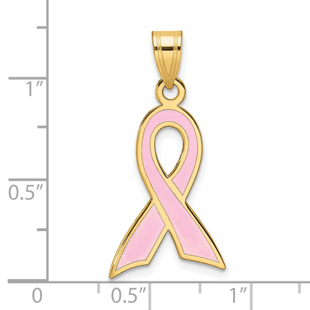 14k Large Enameled Pink Awareness Ribbon Pendant-K1839