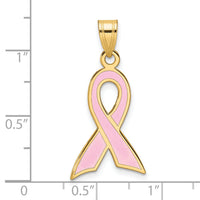 14k Large Enameled Pink Awareness Ribbon Pendant-K1839