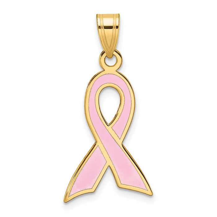14k Large Enameled Pink Awareness Ribbon Pendant-K1839