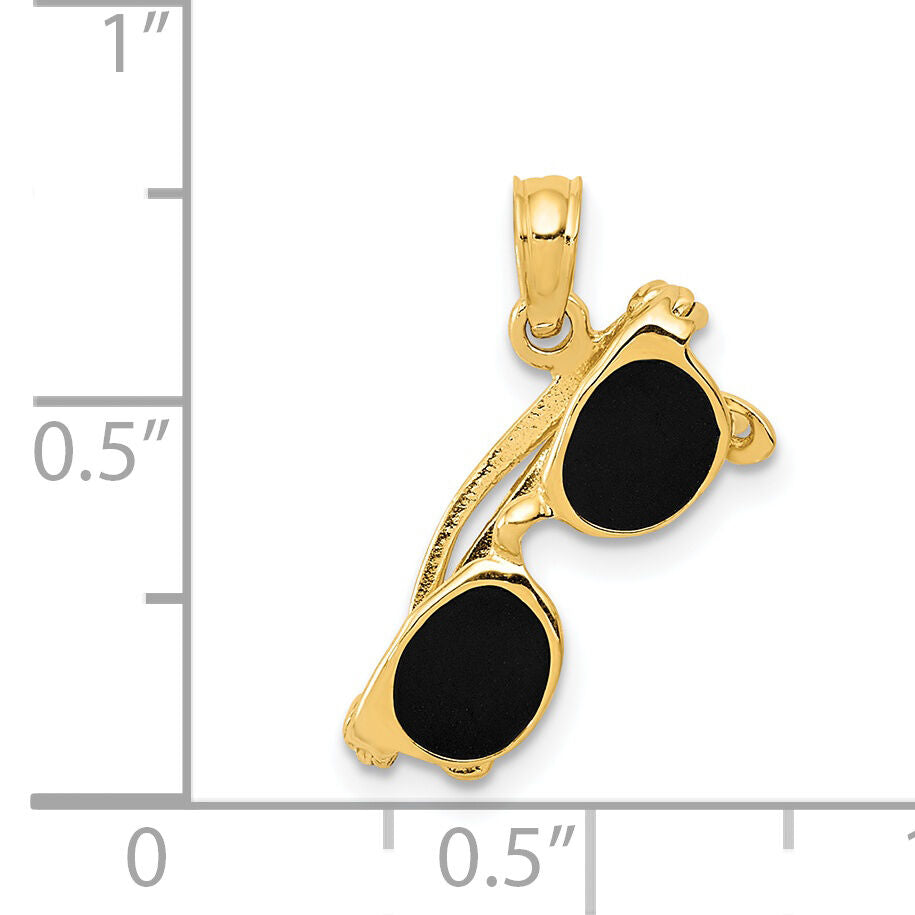 14k 3-D Black Enameled Moveable Sunglasses Pendant-K1868