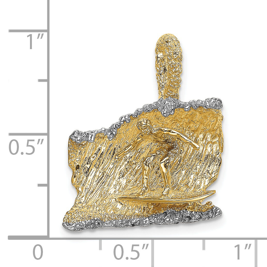 14K & Rhodium 3-D Surfer In Wave Charm-K1880