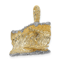 14K & Rhodium 3-D Surfer In Wave Charm-K1880