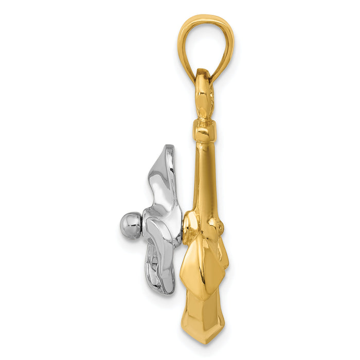 14k Two-tone 3-D Anchor w/Moveable Propeller Pendant-K1891