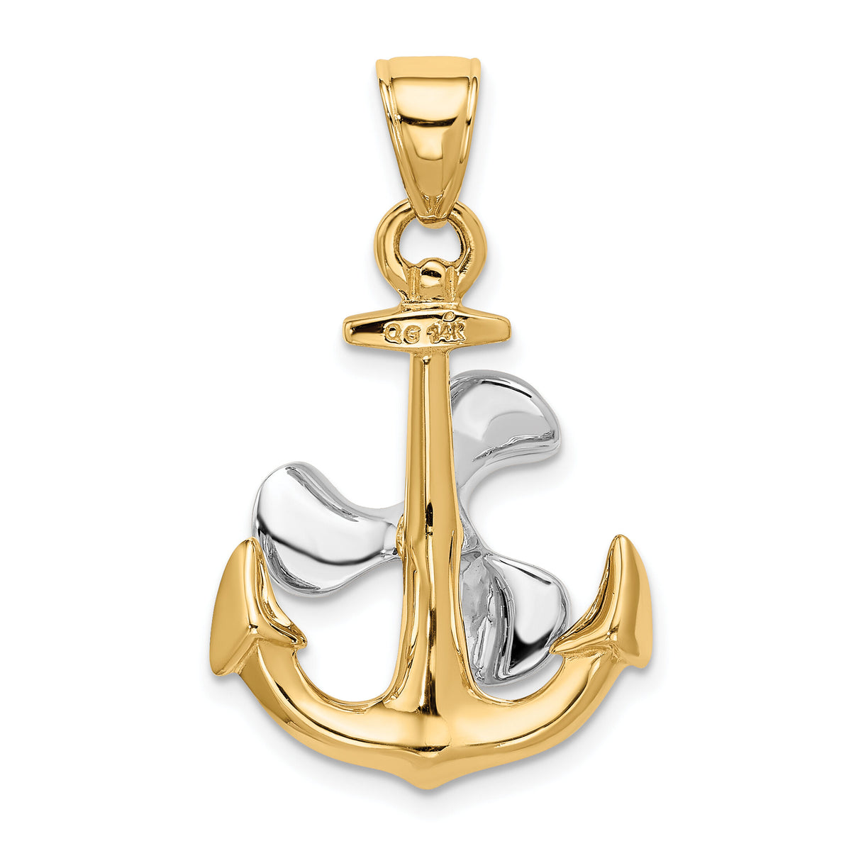 14k Two-tone 3-D Anchor w/Moveable Propeller Pendant-K1891