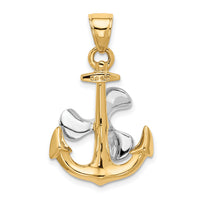 14k Two-tone 3-D Anchor w/Moveable Propeller Pendant-K1891