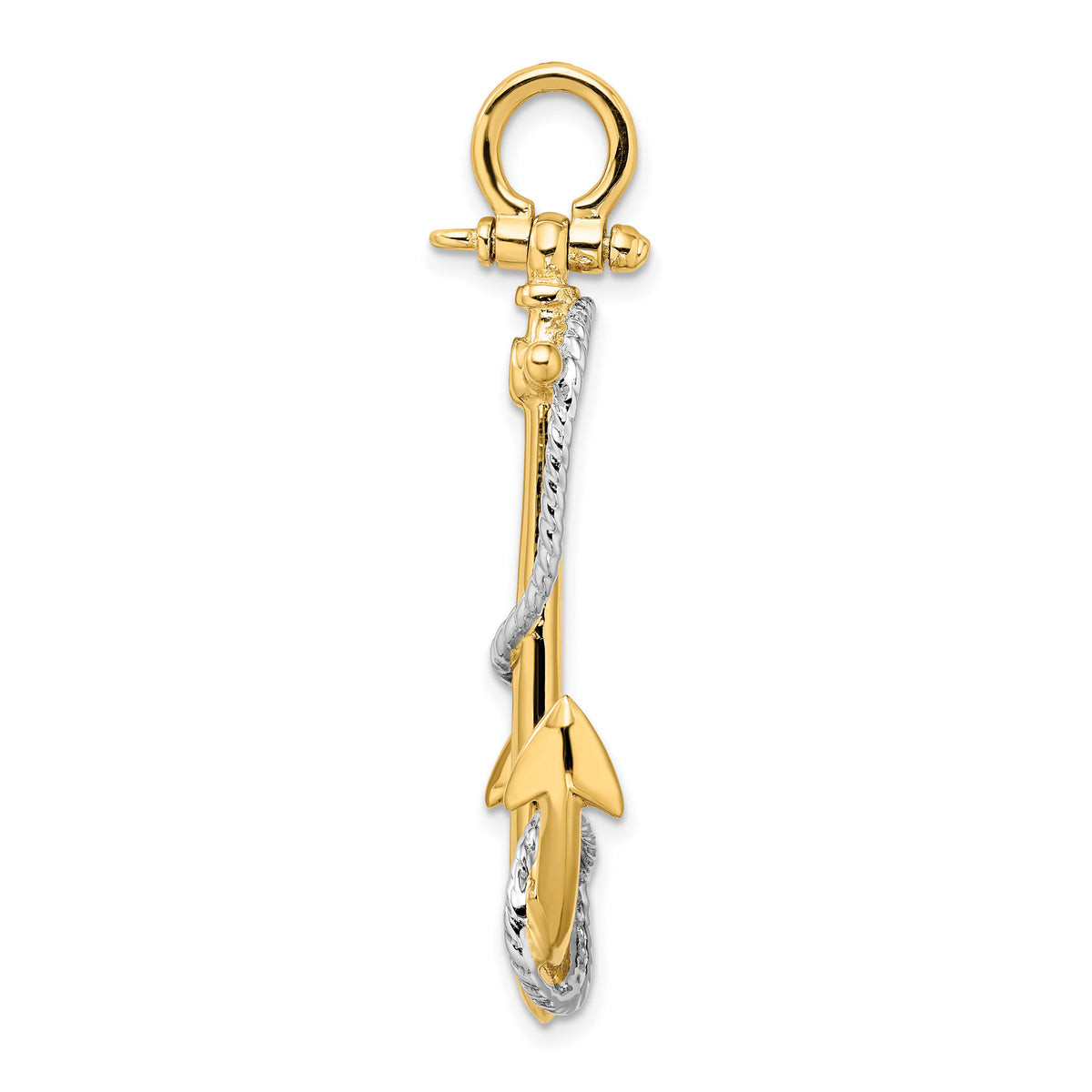14k Two-tone 3-D Anchor with Entwined Rope Accent Pendant-K1892