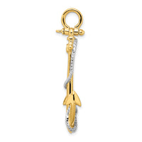 14k Two-tone 3-D Anchor with Entwined Rope Accent Pendant-K1892