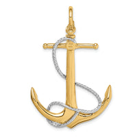 14k Two-tone 3-D Anchor with Entwined Rope Accent Pendant-K1892