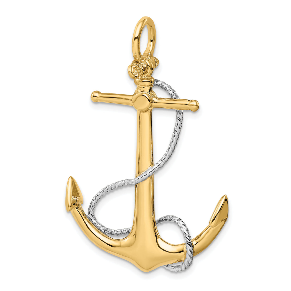 14k Two-tone 3-D Anchor with Entwined Rope Accent Pendant-K1892