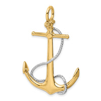 14k Two-tone 3-D Anchor with Entwined Rope Accent Pendant-K1892