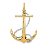14k Two-tone 3-D Anchor with Entwined Rope Accent Pendant-K1892