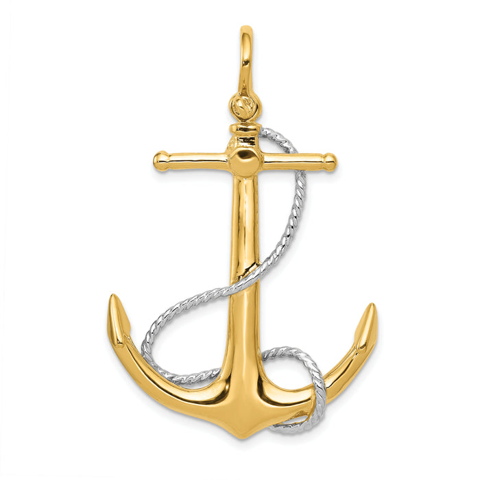 14k Two-tone 3-D Anchor with Entwined Rope Accent Pendant-K1892