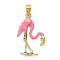 14k Enameled 3-D Pink Flamingo Pendant-K1905